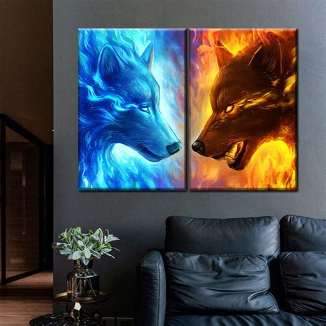 Fire And Ice Wolves Wall Art | Digital Art | by Jonas Jodicke