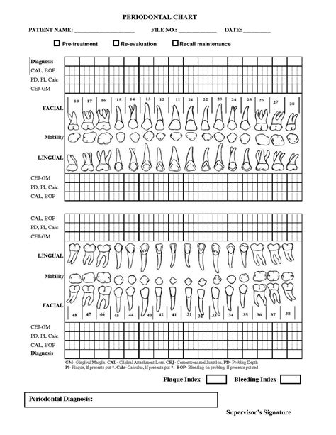 Printable Periodontal Charting Form