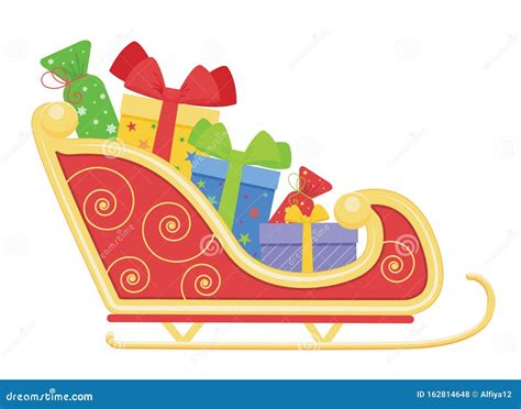 Santa Claus Sleigh with Christmas Gifts. Vector Cartoon Illustration Stock Vector - Illustration ...