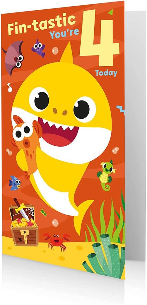 Age 4 Birthday Card, Baby Shark Age 4 Birthday Card, 4th Birthday Card ...