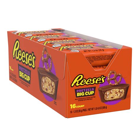 REESE'S Big Cup Stuffed with Pretzels Milk Chocolate Peanut Butter Cups Candy, Gluten Free, 1.3 ...