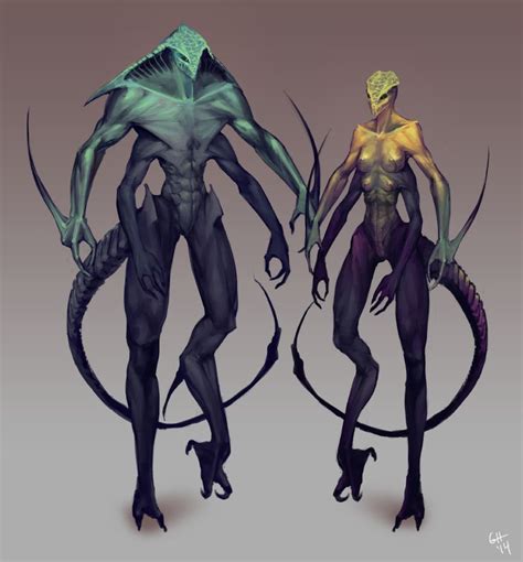 Reptilian Type Race by GCRev male and female lizardman troglodyte monster beast creature animal ...