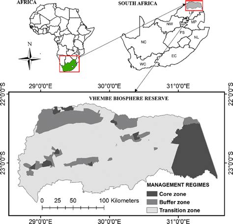 The location of the Vhembe Biosphere Reserve, South Africa, showing the ...