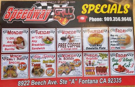 Online Menu of Speedway Grill Restaurant, Fontana, California, 92335 - Zmenu