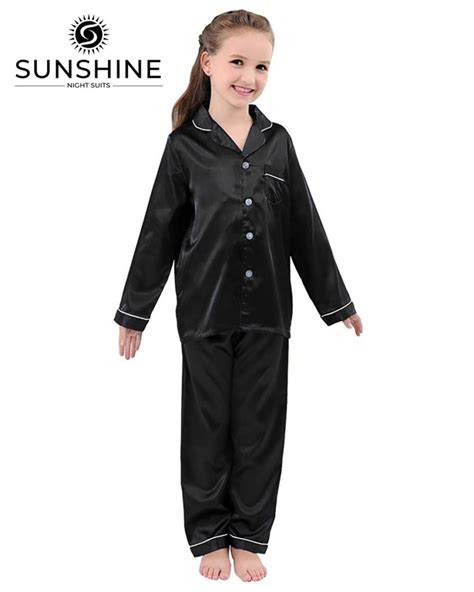 Black Silk Pajamas Set For Girls | Pajamas - Nightwears