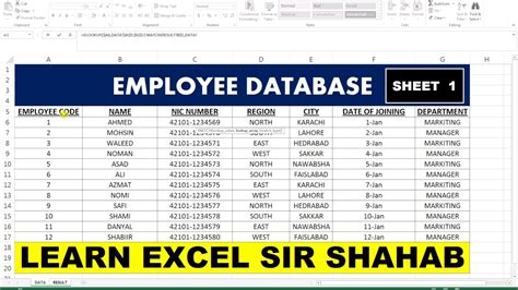 BASIC SHEET EXCEL # 15 EMPLOYEE DATABASE SHEET - YouTube