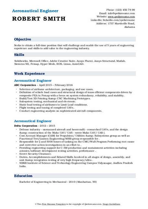 Aeronautical Engineer Resume Samples | QwikResume