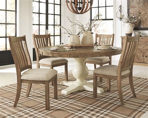 Ashley Furniture - Grindleburg - Light Brown - 6 Pc. - Dining Room Table, 4 Upholstered Side ...