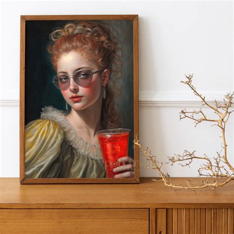 Funny Maximalist Decor Bar Cart Art Girl With a Drink - Etsy