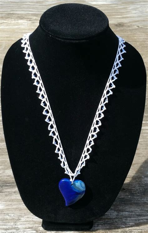 Blue Heart Necklace Blue Pendant Necklace Blue and White