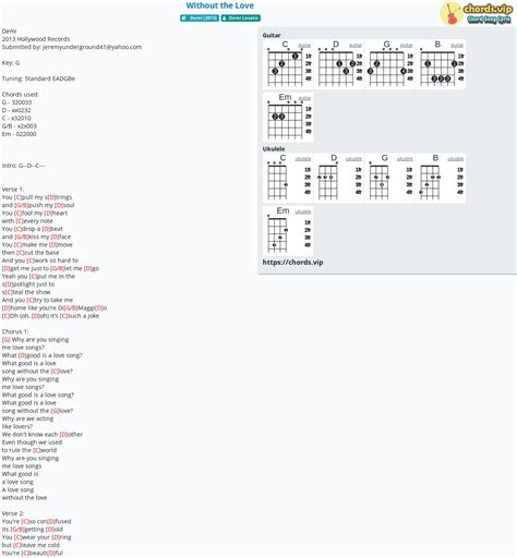 Chord: Without the Love - Demi Lovato - tab, song lyric, sheet, guitar ...