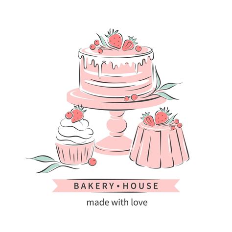 Bakery house. Logo for confectionery or bakery. Cake, cupcake and berries. Vector illustration ...