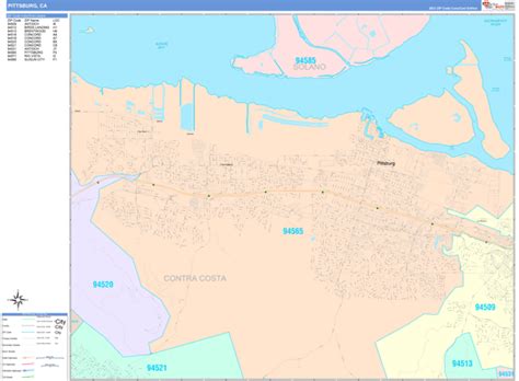 Pittsburg California Wall Map (Color Cast Style) by MarketMAPS - MapSales