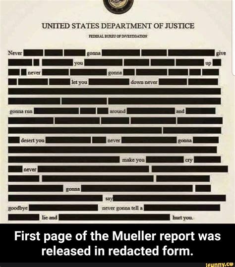 First page of the Mueller report was released in redacted form ...