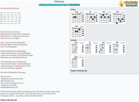 Chord: Sideways - tab, song lyric, sheet, guitar, ukulele | chords.vip