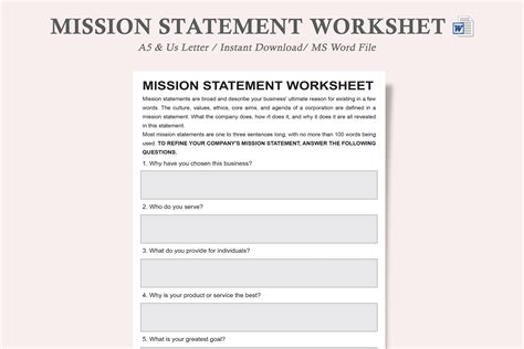 Mission Statement Worksheet Graphic by watercolortheme · Creative Fabrica