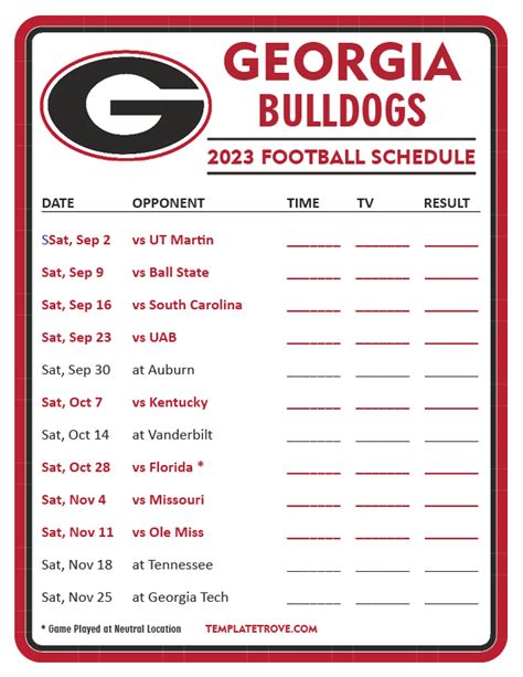 Printable 2023 Georgia Bulldogs Football Schedule