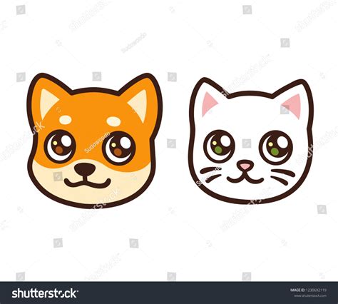 Cute Cartoon Cat Dog Face Anime Stock Vector (Royalty Free) 1230692119 ...