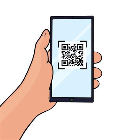 Hand holding a mobile phone with QR code on the screen. QR code scanning in smartphone. Barcode ...