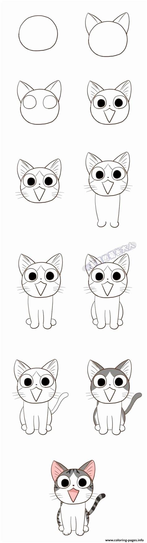 How To Draw A Cat Kawaii Coloring page Printable