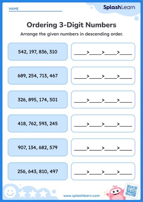 Arrange 3-Digit Numbers in Descending Order — Printable Math Worksheet