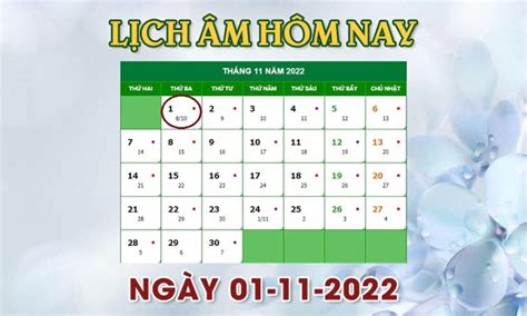 Xem lịch âm hôm nay thứ Ba ngày 1/11