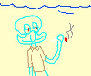 Squidward smoking underwater. - Drawception