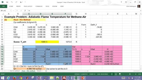 Adiabatic Flame Temperature in Excel - YouTube