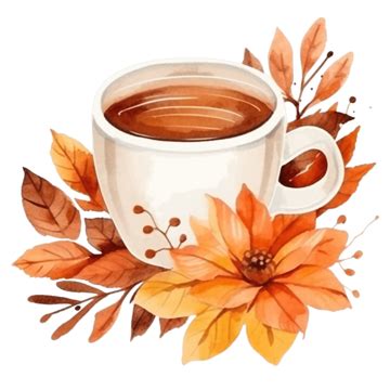 Watercolor Autumn Mug With Coffee, Hot, Americano Coffee, Mug PNG Transparent Image and Clipart ...