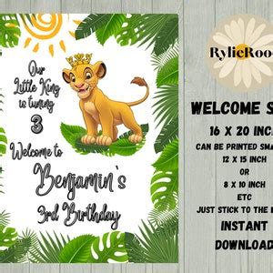 Lion King Birthday Welcome Sign Simba Birthday Welcome Sign - Etsy