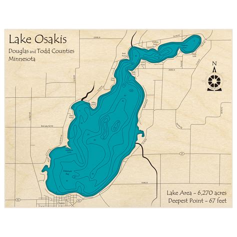 Lake Osakis 3D Custom Wood Map – Lake Art LLC