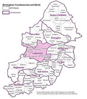 Map showing Birmingham by ward since May 2018 | Local area, Birmingham, Birmingham city