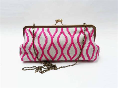 Clutch Bag, Pink And Cream Geometric Design, Embroidered Clutch ...