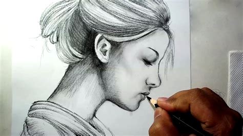 How to Draw A Girl Face Side View || Charcoal Pencil Drawing and Shading - YouTube