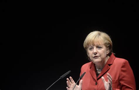 German Chancellor Merkel delivers her speech during Lower Saxony state ...