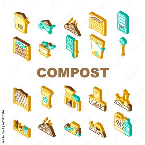 Compost Production Collection Icons Set Vector. Worms In Compost And ...