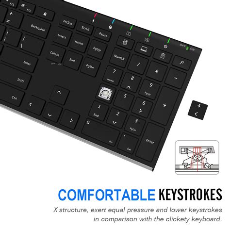 Arteck 2.4G Wireless Keyboard Stainless Steel Ultra Slim Full Size Keyboard with Numeric Keypad ...