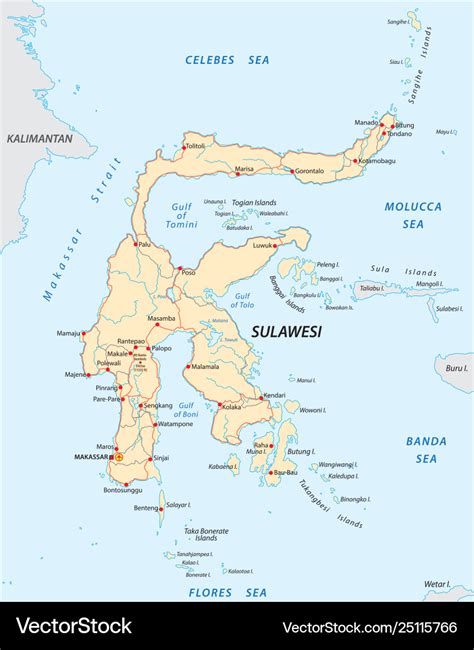 Road map indonesian island sulawesi Royalty Free Vector