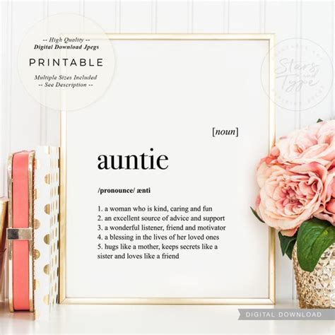 Auntie Definition PRINTABLE Art Gift for Aunt Mothers Day - Etsy