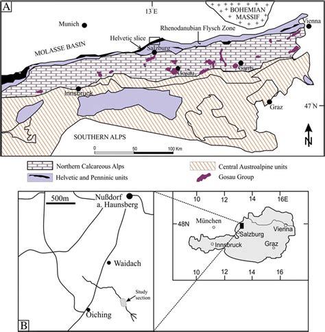 A: Simplified geological map of the Eastern Alps indicating the ...