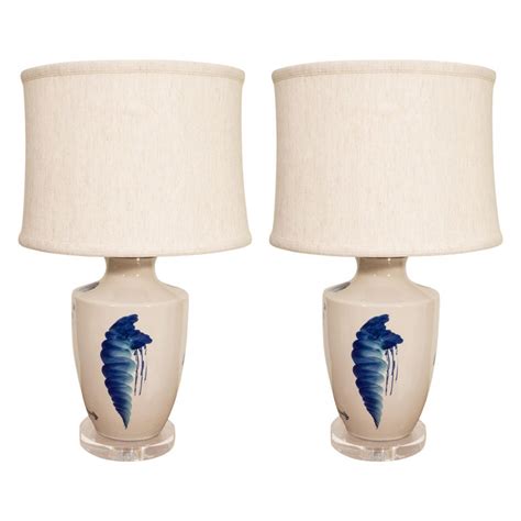 Pair of Blue and White Ceramic Lamps For Sale at 1stDibs
