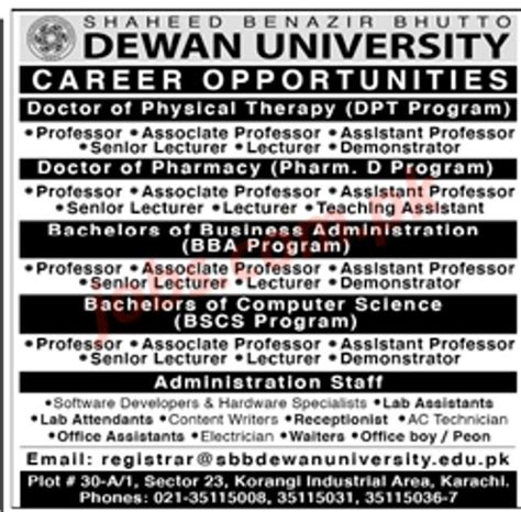 Shaheed Benazir Bhutto Dewan University Jobs 2022 for Teaching Faculty and Non-Teaching Staff on ...