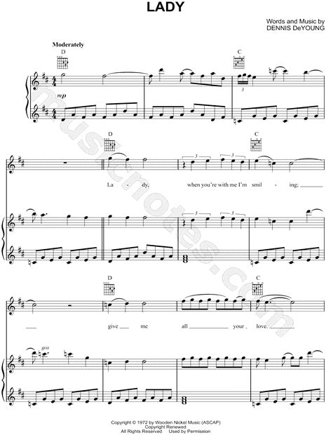 Styx "Lady" Sheet Music in D Major (transposable) - Download & Print ...