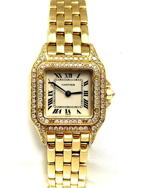 Sold Price: VINTAGE CARTIER 18K YELLOW GOLD 22MM PANTHERE WATCH WITH DOUBLE ROW DIAMONDS ...