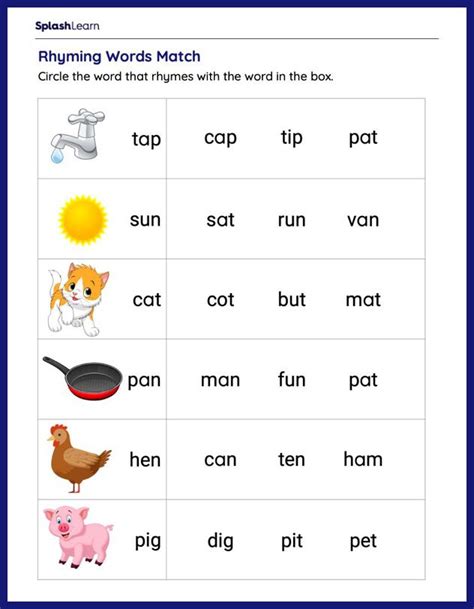 Matching Rhyming Words Worksheet