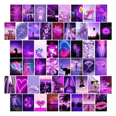 Buy Wall Collage Kit Aesthetic Pictures Purple Photo Collection 50 Set 4x6 inch Aesthetic s ...