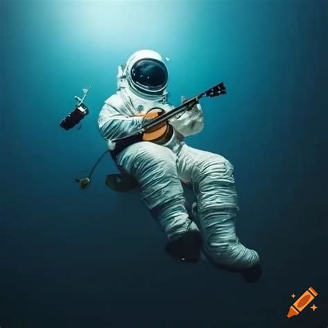 Astronaut playing guitar underwater