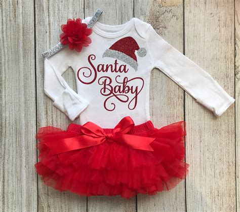 Santa Baby Baby Girl Christmas Outfit with tutu and chunky | Etsy