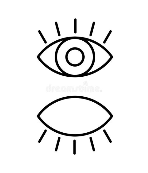 Black Isolated Outline Icon Of Eye With Eyelash On White Background. Set Of Line Icon Of Open ...