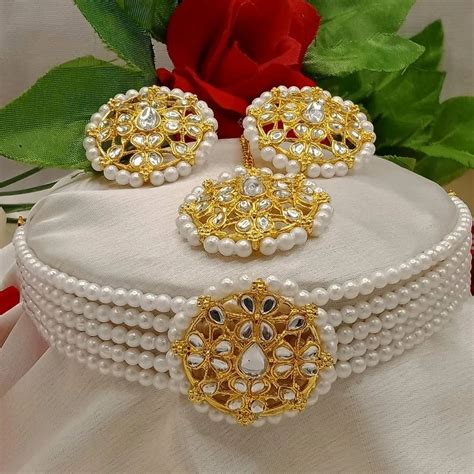 Pearl,Beaded And Stone White ( Base ) Imitation Choker Necklace Set at Rs 150/set in Mumbai